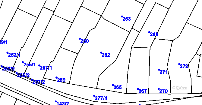 Parcela st. 262 v KÚ Prace, Katastrální mapa