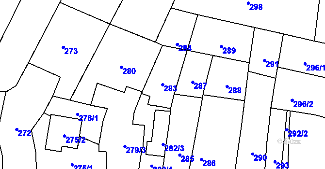 Parcela st. 283 v KÚ Prace, Katastrální mapa