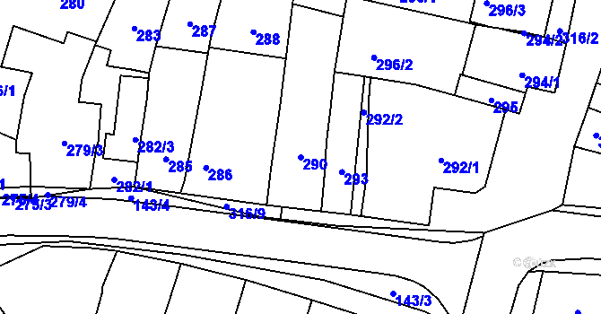 Parcela st. 290 v KÚ Prace, Katastrální mapa