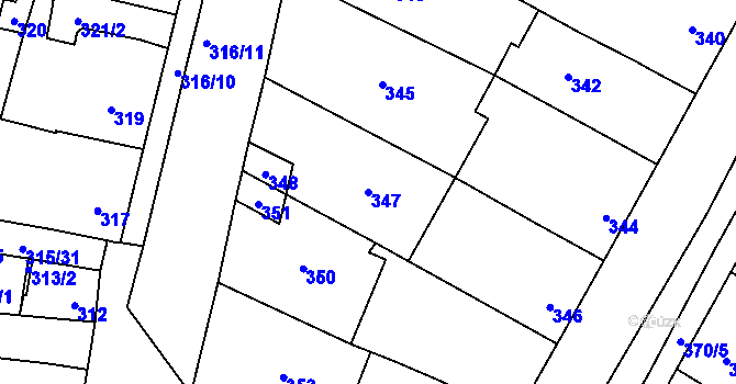 Parcela st. 347 v KÚ Prace, Katastrální mapa