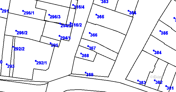 Parcela st. 367 v KÚ Prace, Katastrální mapa