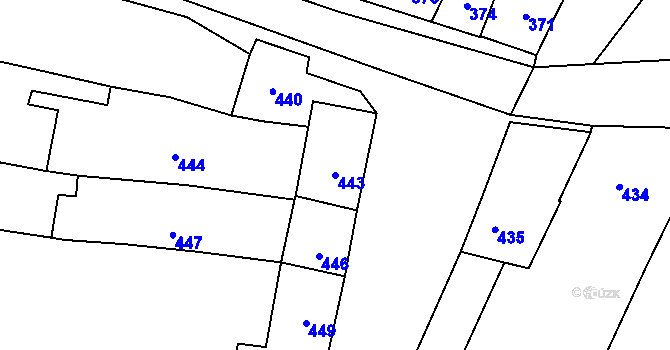 Parcela st. 443 v KÚ Prace, Katastrální mapa