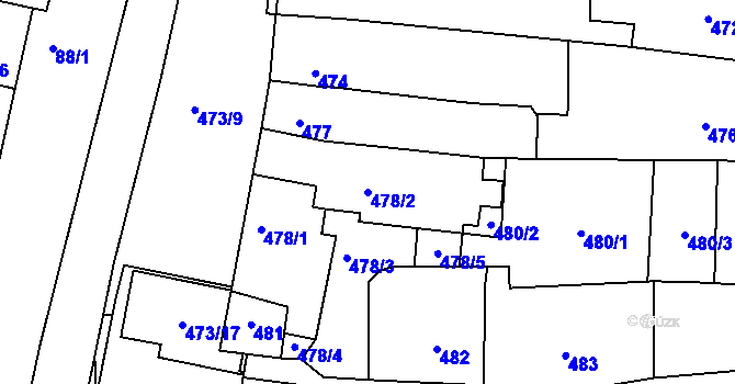 Parcela st. 478/2 v KÚ Prace, Katastrální mapa