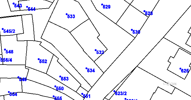 Parcela st. 532 v KÚ Prace, Katastrální mapa