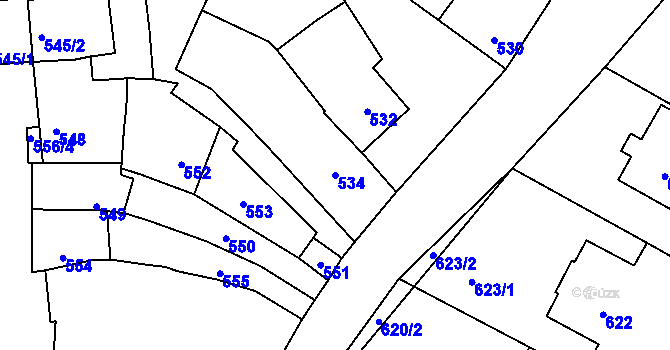 Parcela st. 534 v KÚ Prace, Katastrální mapa