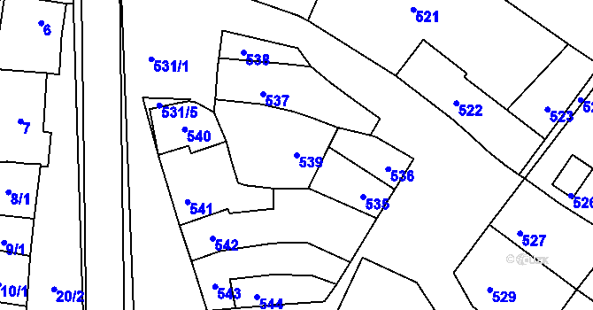Parcela st. 539 v KÚ Prace, Katastrální mapa