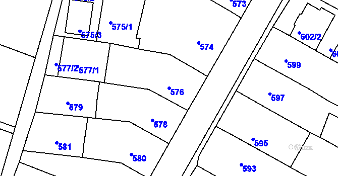Parcela st. 576 v KÚ Prace, Katastrální mapa