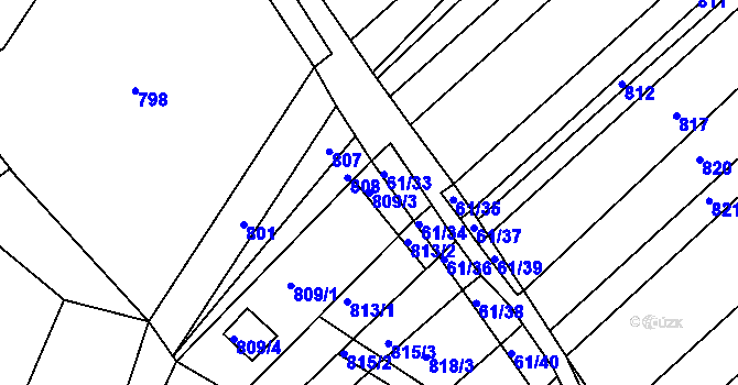 Parcela st. 809/3 v KÚ Prace, Katastrální mapa