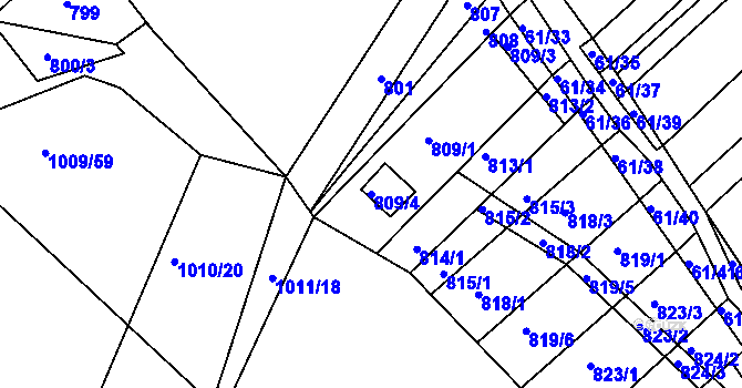 Parcela st. 809/4 v KÚ Prace, Katastrální mapa