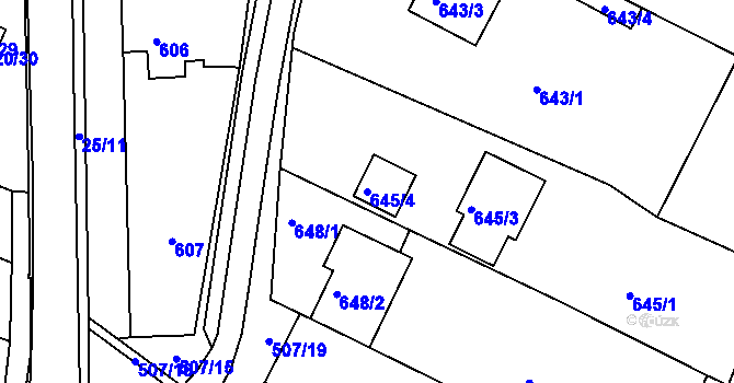 Parcela st. 645/4 v KÚ Prace, Katastrální mapa
