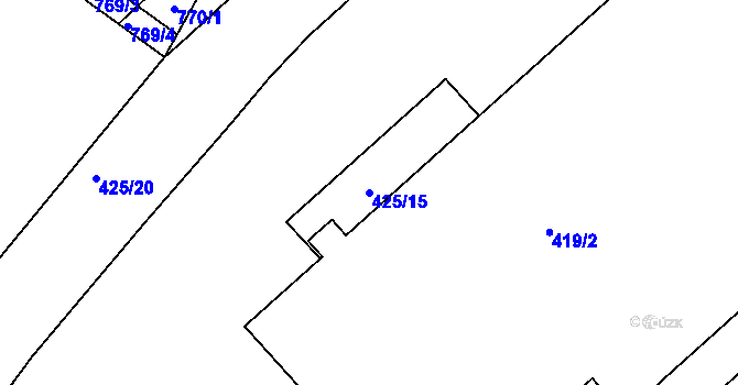 Parcela st. 425/15 v KÚ Prace, Katastrální mapa