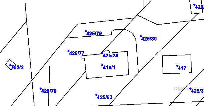 Parcela st. 425/24 v KÚ Prace, Katastrální mapa