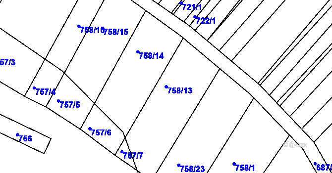 Parcela st. 758/13 v KÚ Prace, Katastrální mapa
