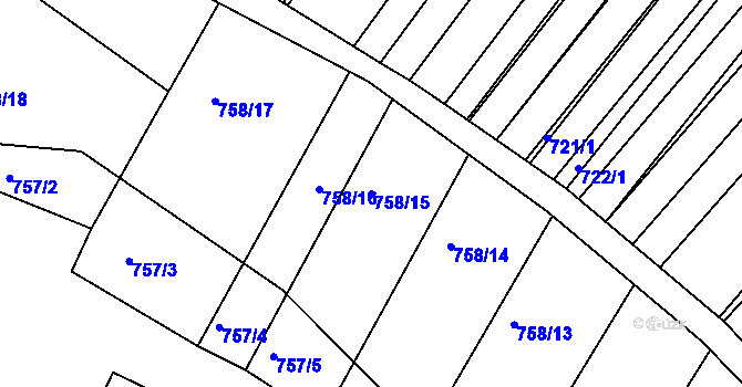 Parcela st. 758/15 v KÚ Prace, Katastrální mapa