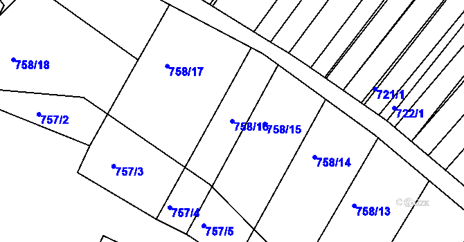 Parcela st. 758/16 v KÚ Prace, Katastrální mapa