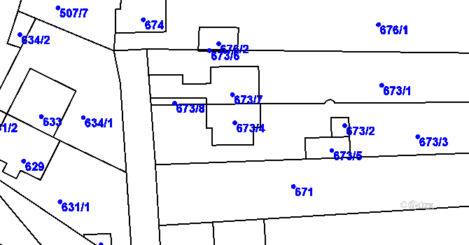 Parcela st. 673/4 v KÚ Prace, Katastrální mapa