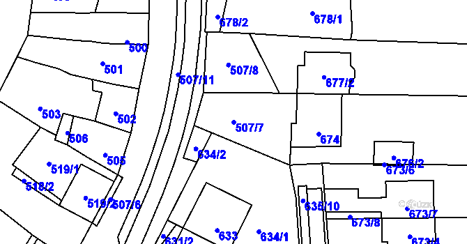 Parcela st. 507/7 v KÚ Prace, Katastrální mapa