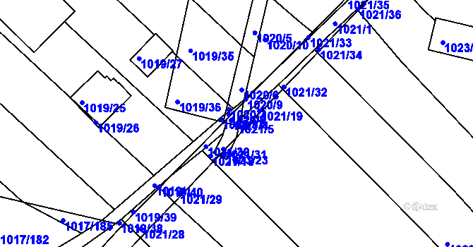 Parcela st. 1021/5 v KÚ Prace, Katastrální mapa