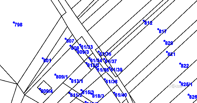 Parcela st. 61/35 v KÚ Prace, Katastrální mapa