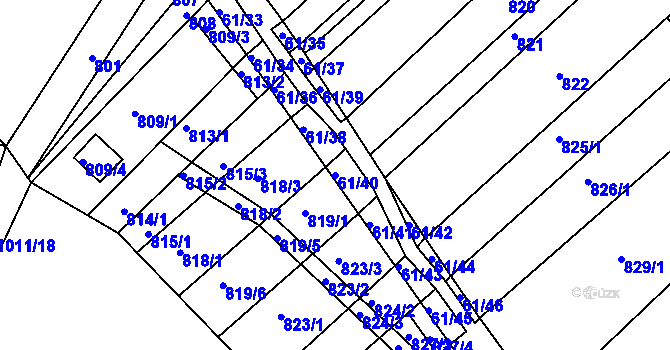 Parcela st. 61/40 v KÚ Prace, Katastrální mapa