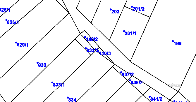 Parcela st. 140/3 v KÚ Prace, Katastrální mapa