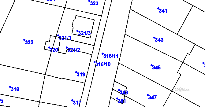 Parcela st. 316/11 v KÚ Prace, Katastrální mapa