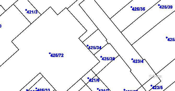 Parcela st. 425/34 v KÚ Prace, Katastrální mapa