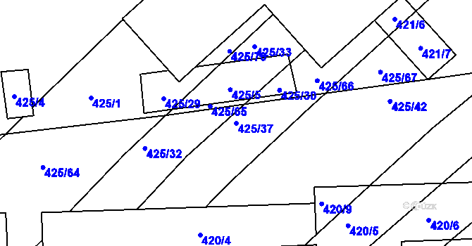 Parcela st. 425/37 v KÚ Prace, Katastrální mapa