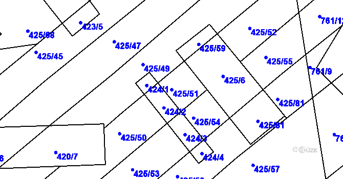 Parcela st. 425/51 v KÚ Prace, Katastrální mapa