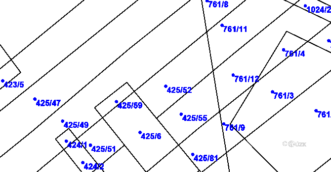 Parcela st. 425/52 v KÚ Prace, Katastrální mapa