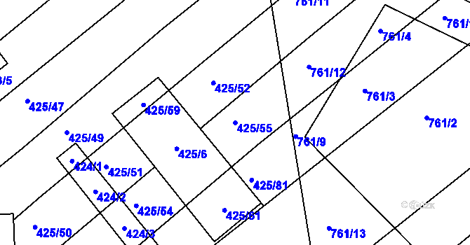 Parcela st. 425/55 v KÚ Prace, Katastrální mapa