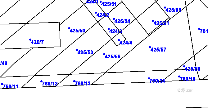 Parcela st. 425/56 v KÚ Prace, Katastrální mapa