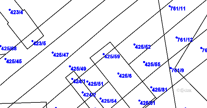 Parcela st. 425/59 v KÚ Prace, Katastrální mapa