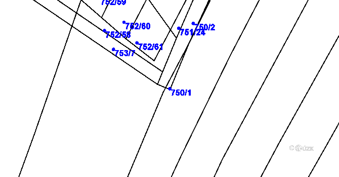 Parcela st. 750/1 v KÚ Prace, Katastrální mapa