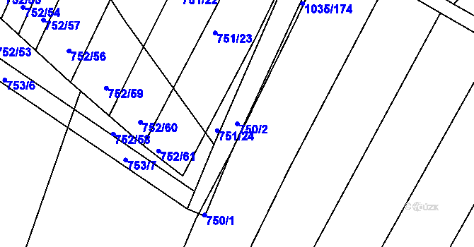 Parcela st. 750/2 v KÚ Prace, Katastrální mapa