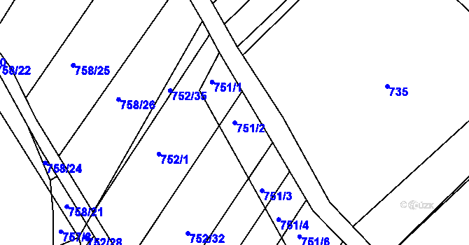 Parcela st. 751/2 v KÚ Prace, Katastrální mapa