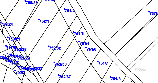 Parcela st. 751/4 v KÚ Prace, Katastrální mapa