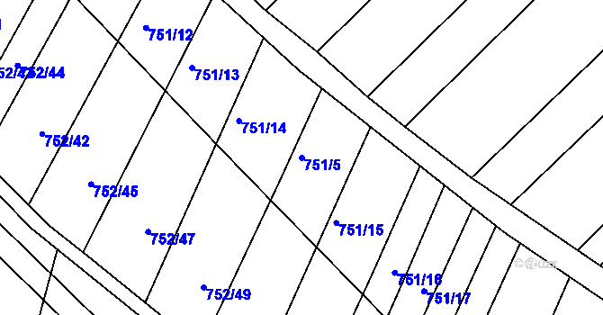 Parcela st. 751/5 v KÚ Prace, Katastrální mapa