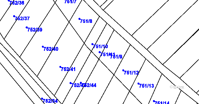 Parcela st. 751/11 v KÚ Prace, Katastrální mapa