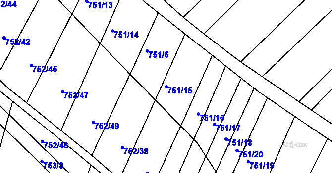 Parcela st. 751/15 v KÚ Prace, Katastrální mapa