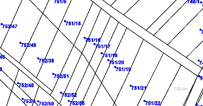 Parcela st. 751/18 v KÚ Prace, Katastrální mapa