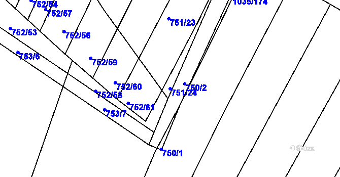 Parcela st. 751/24 v KÚ Prace, Katastrální mapa