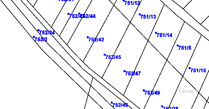 Parcela st. 752/45 v KÚ Prace, Katastrální mapa