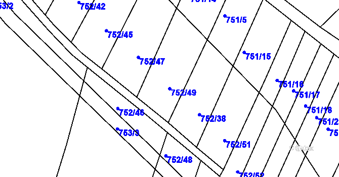 Parcela st. 752/49 v KÚ Prace, Katastrální mapa