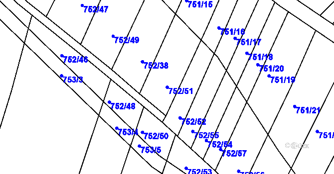 Parcela st. 752/51 v KÚ Prace, Katastrální mapa