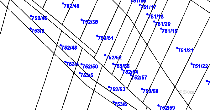 Parcela st. 752/52 v KÚ Prace, Katastrální mapa