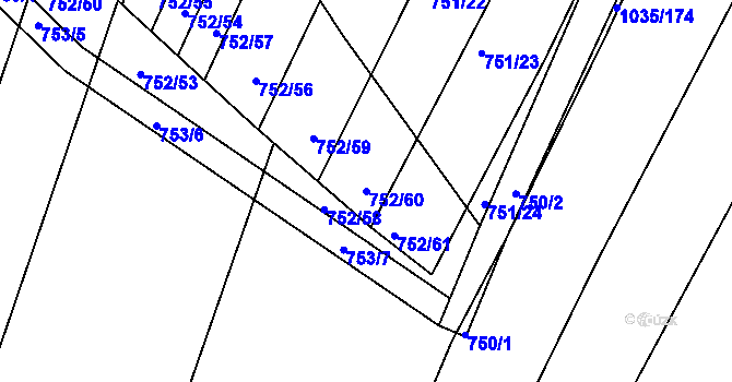 Parcela st. 752/60 v KÚ Prace, Katastrální mapa