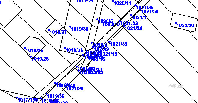 Parcela st. 1021/19 v KÚ Prace, Katastrální mapa