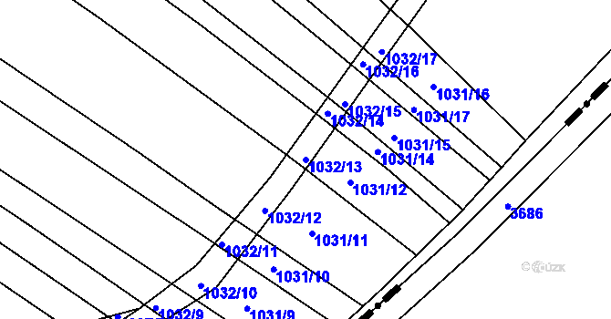 Parcela st. 1032/13 v KÚ Prace, Katastrální mapa