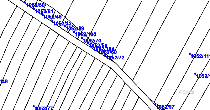 Parcela st. 1052/72 v KÚ Prace, Katastrální mapa